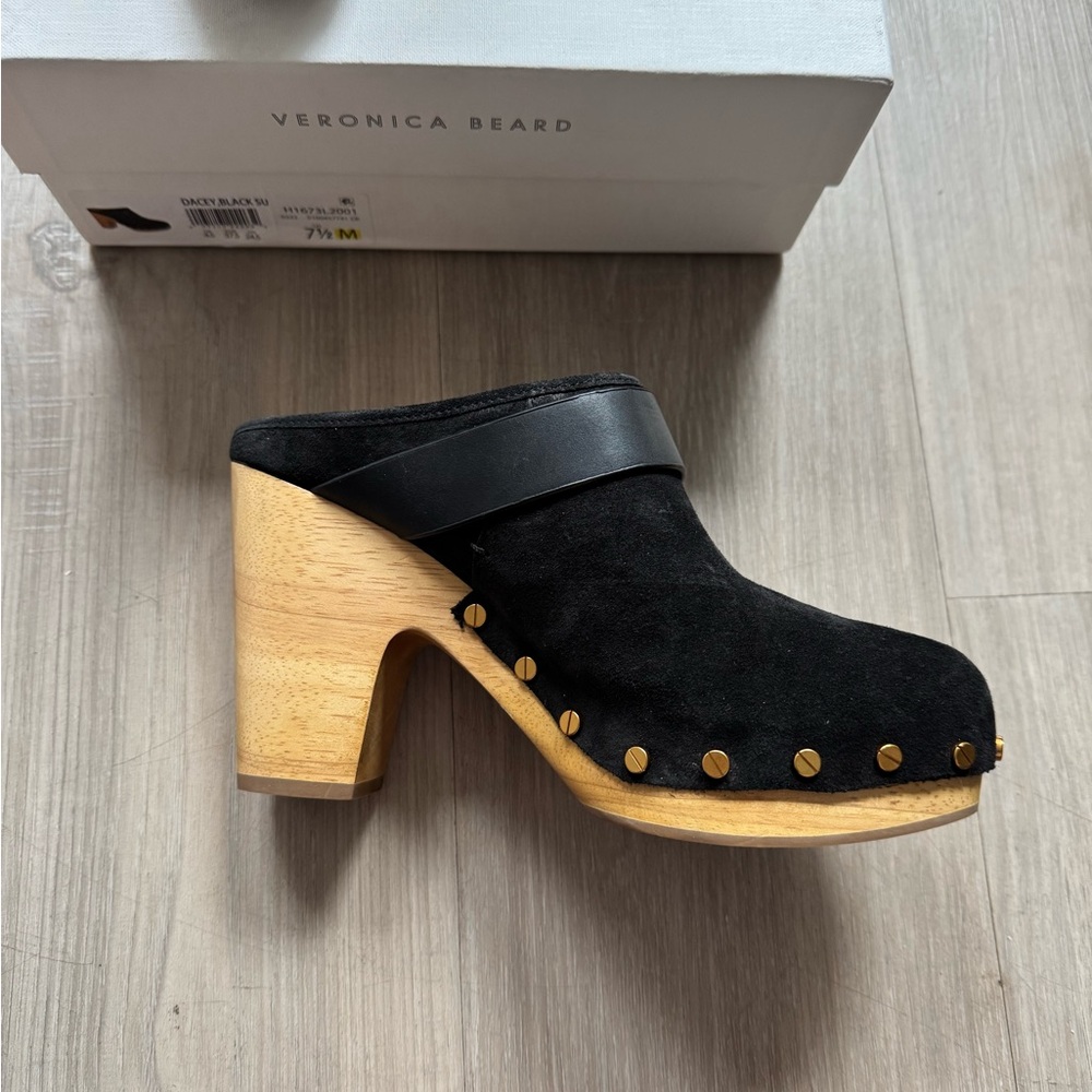 NWB Veronica Beard Dacey Black Suede Clogs - Picture 2 of 7